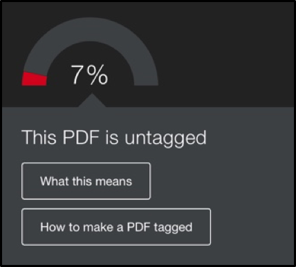 example of a red marker score, 7 percent, and explanation of why the red marker appears: This PDF is untagged