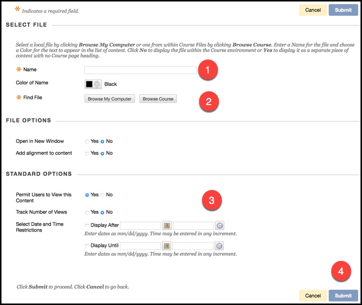 Image of all fields located within the Create File menu